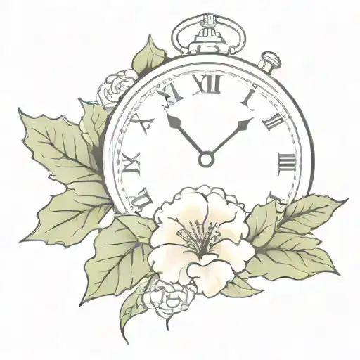 Holly And Carnation With Clock Face