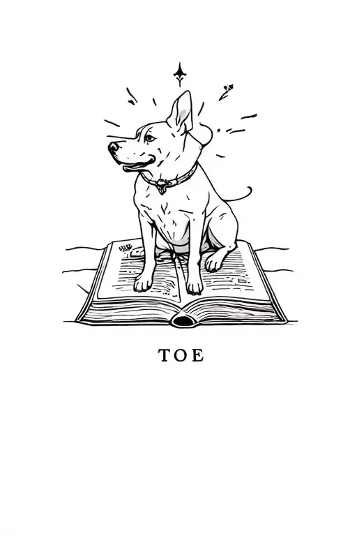 Reading Tarot Card With Dog On Book