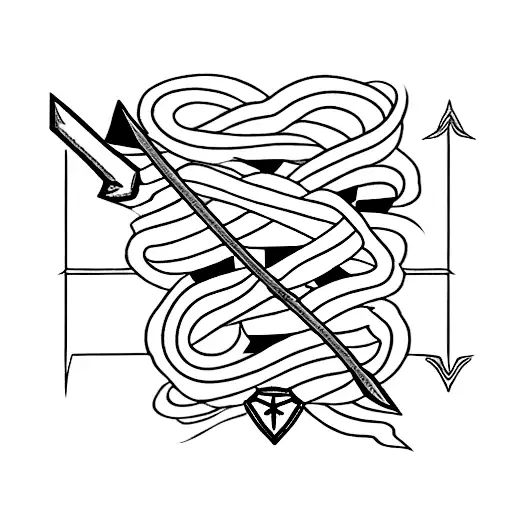 A Katana And Bow And Arrow Crossed Over A Pixelated Game Controller