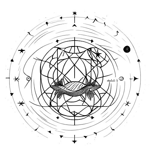 A Minimalist Tattoo Of A Moon And Stars Forming The Shape Of The Cancer Zodiac Sign