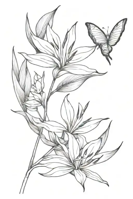 Bird Of Paradise Flower With Butterfly