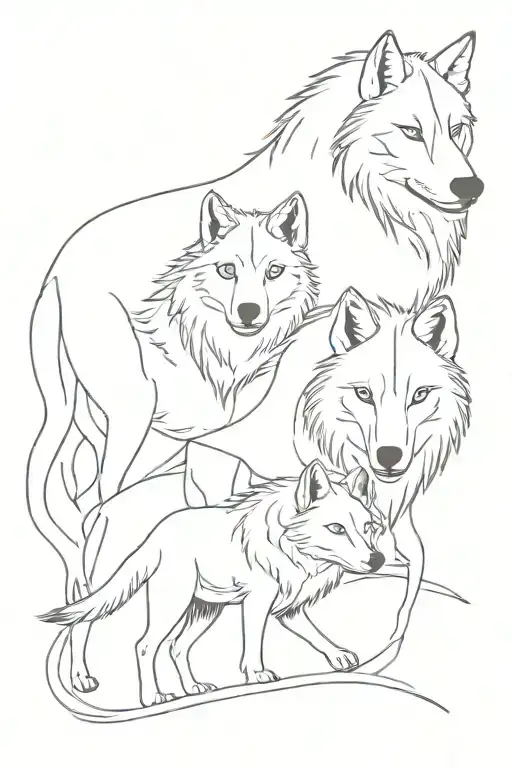 Three Wolves With A Lion Behind Them