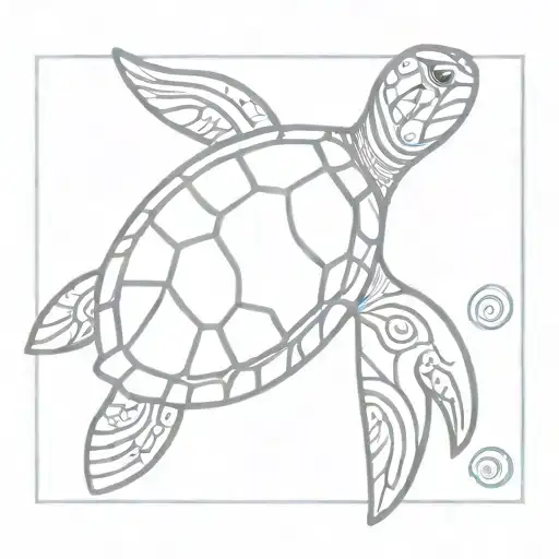 Create A Flat Design Of A Polynesian Turtle With Shell And Wave Motifs And Simple