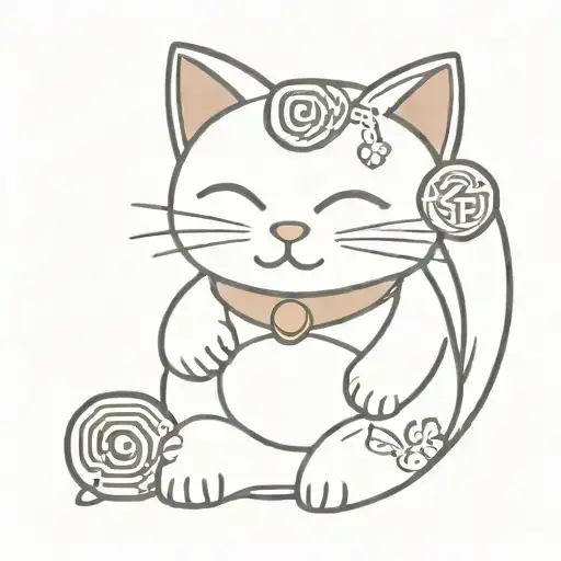 Maneki Neko With Closed Eyes And Money