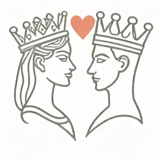 King And Queen Chess Piece Head Tattoo With Heart