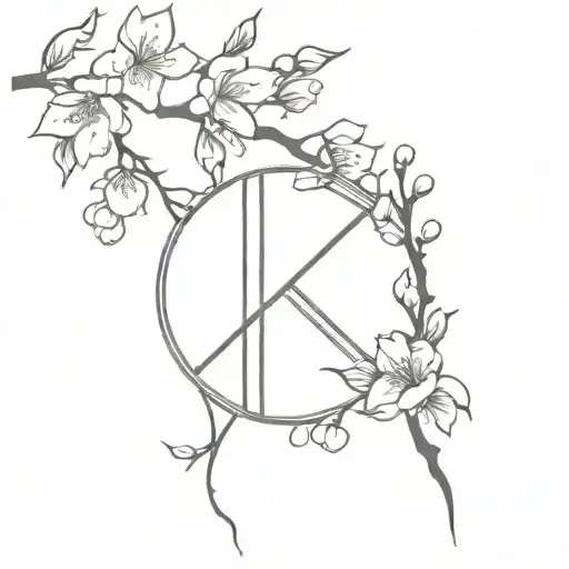 An Intricate Design Combining Japanese Cherry Blossoms And Korean Calligraphy Symbols For 'Peace'
