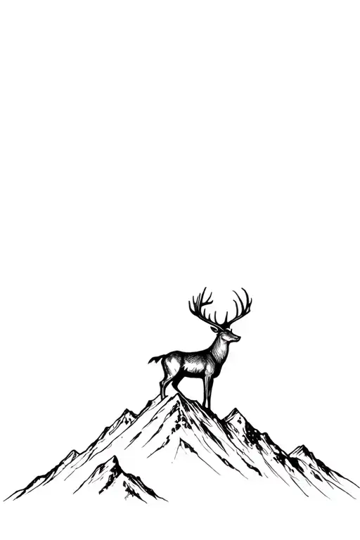 Fine Line Scottish Stag Atop A Mountain Peak