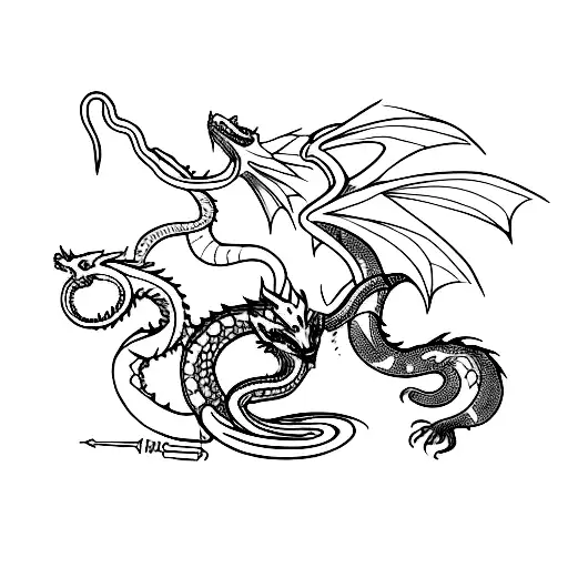 A Powerful Magician Casting Spells With A Dragon And Serpent As Familiars