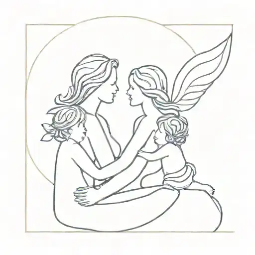 Mom And Two Babys No Background