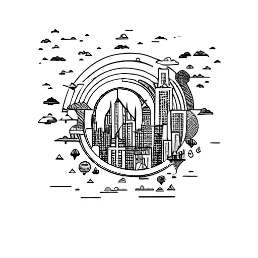 A Vibrant Cityscape At Sunset With A Pink Cloud-filled Sky