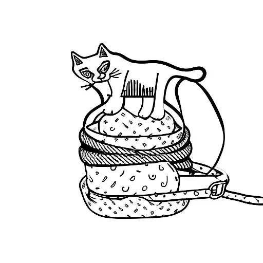 A Minimalist Tattoo Of A Person Walking With A Cat On A Leash