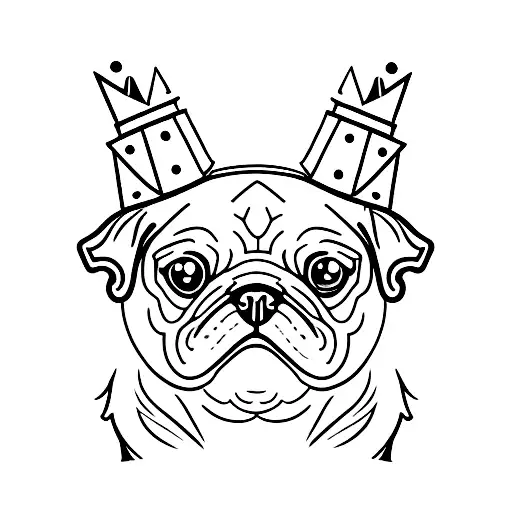 A Pug Dog With A Crown On Its Head