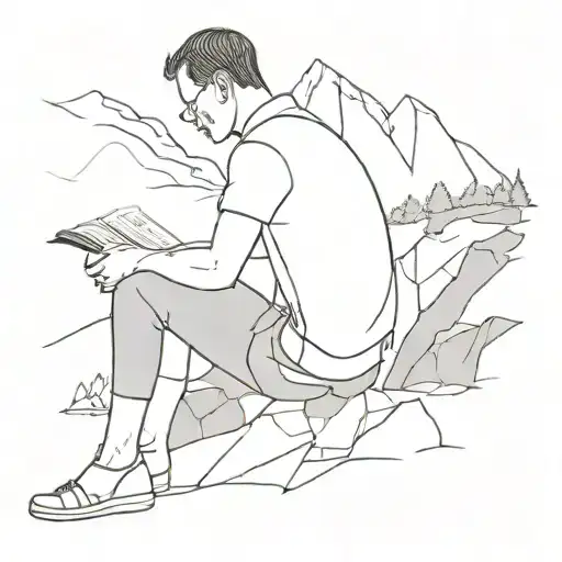 Man Reading A Newspaper Sitting Facing The Mountain