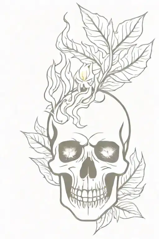 Skull With Fire And Leaves