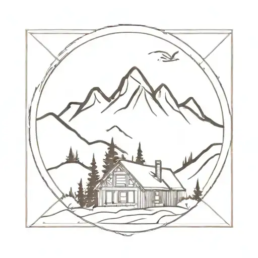 A Frame Cabin With One Mountain Range Silhouette