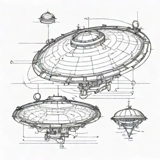 Engineering Drawing Of An Alien Flying Saucer In Three Views