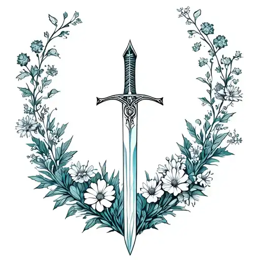 Fenime Sabre Sword Surrounded In Alaskan Flowers Growing