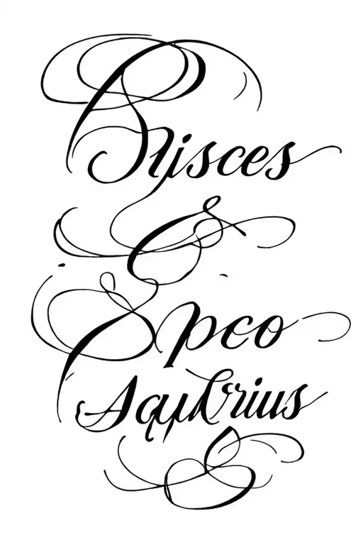 Pisces And Aquarius Spine And Script Tattoo Fine Line