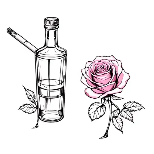 Liquor Bottle Cigarette Rose