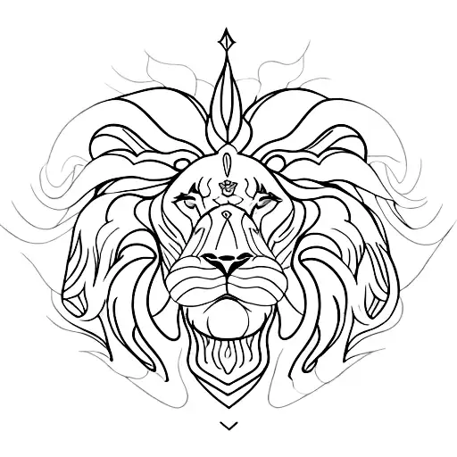 Man Sits In Lotus Position Above Lion Head