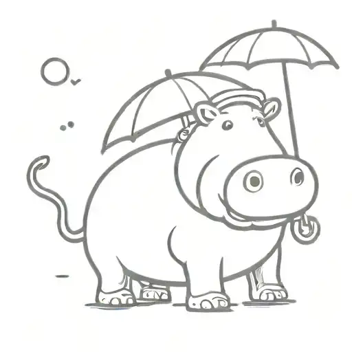 Cartoon Hippo With Santa Hat Holding Umbrella