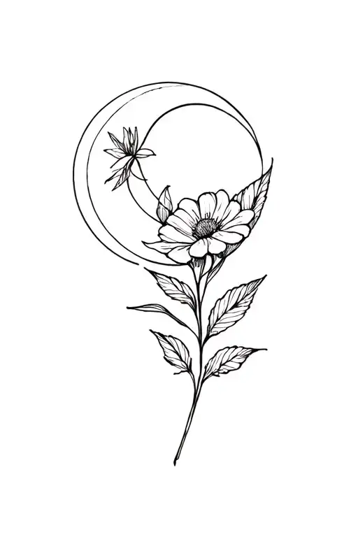 Moon And July Birth Flower Intertwined