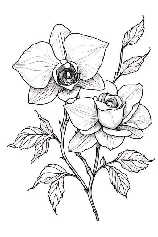 One Orchid And A Rose Intertwined