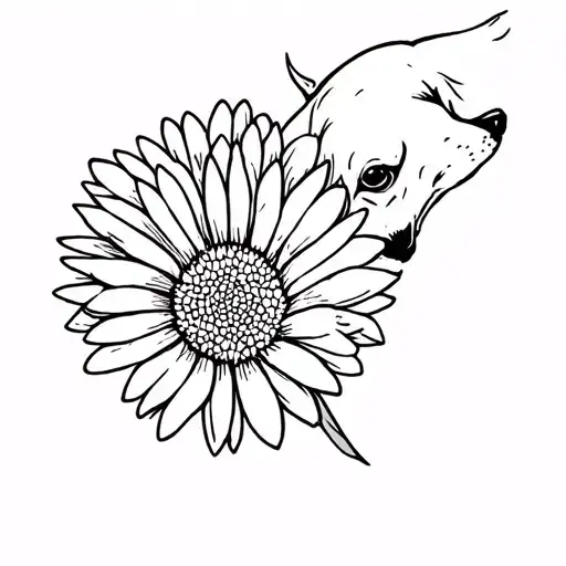A Dog Sniffing A Daisy