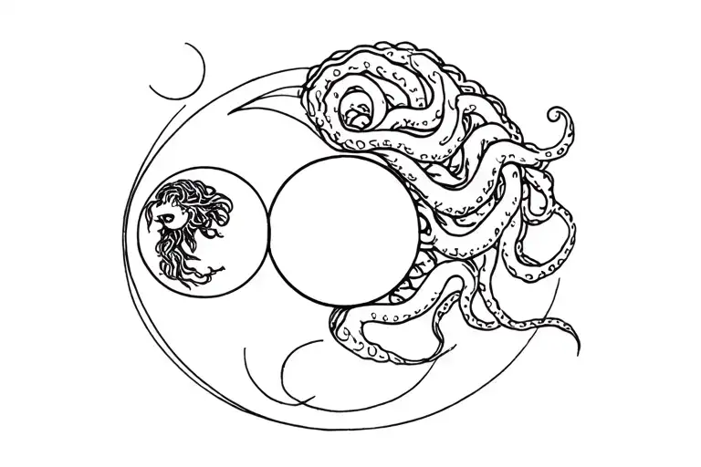 Cancer Zodiac And Medusa With Waning Moon Phase