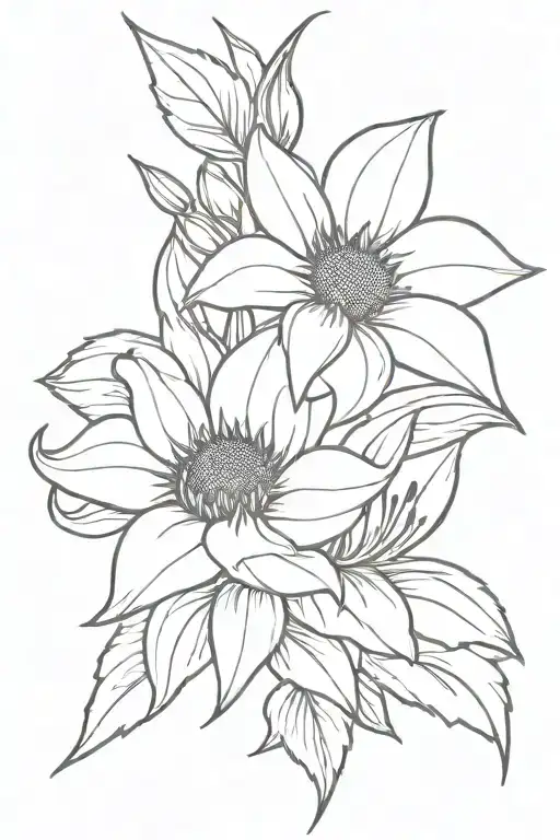 Sunflower And Lily Flower Intertwined