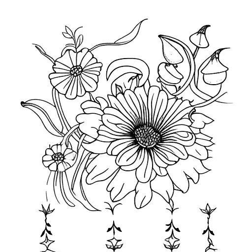 September Birth Flower With Vines And Mushrooms