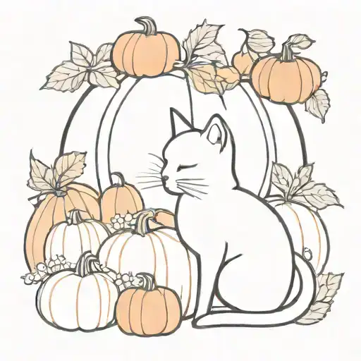Cat Surrounded By Pumpkin Patch