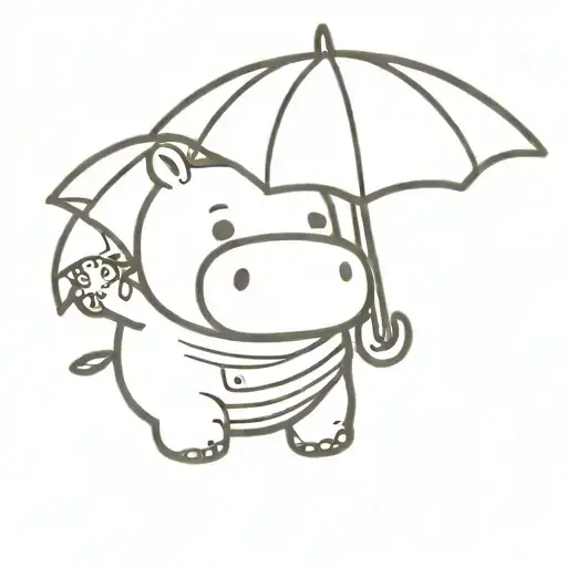 Cute Cartoon Hippo With A Santa Hat Holing An Umbrella