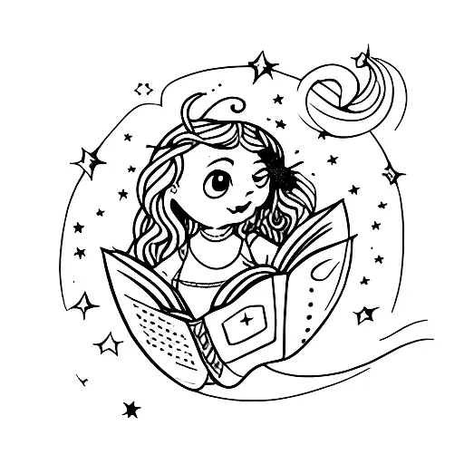 A Whimsical Fantasy Creature Reading A Book Under A Starry Night Sky