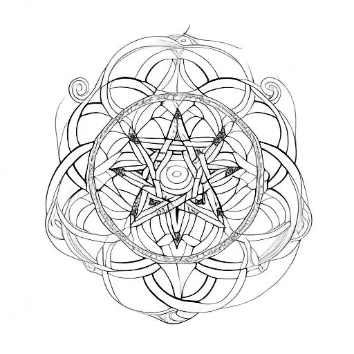 A Beautifully Intricate Pentagram Intertwined With Delicate Floral Patterns