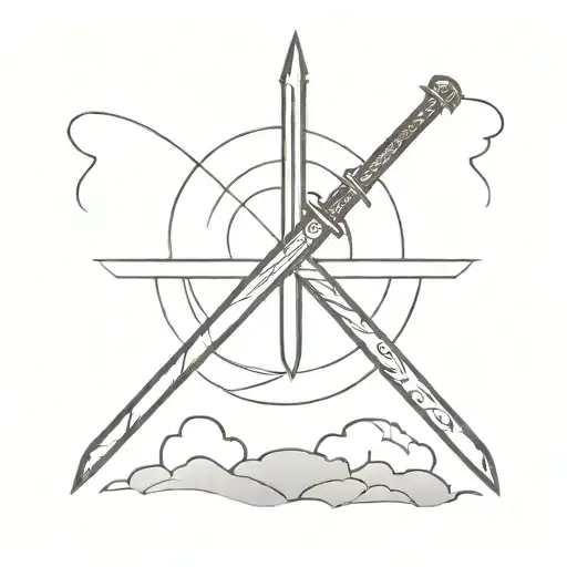 A Minimalist Design Of A Sword Piercing Through A Sunset