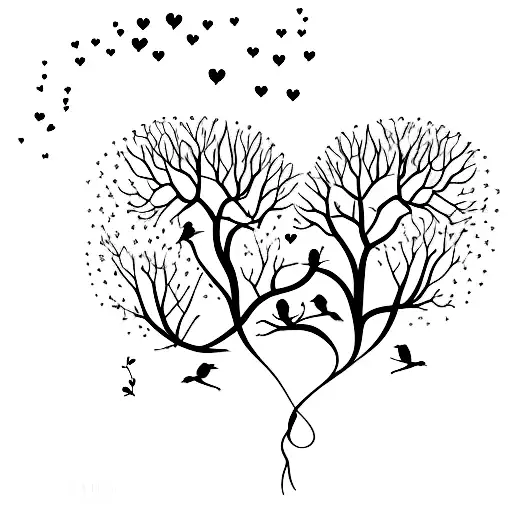 A Heart-shaped Tree With Children Playing And Birds Singing