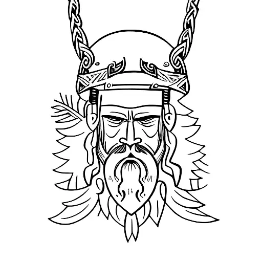 A Minimalist Tattoo Of A Viking Warrior Surrounded By A Forest