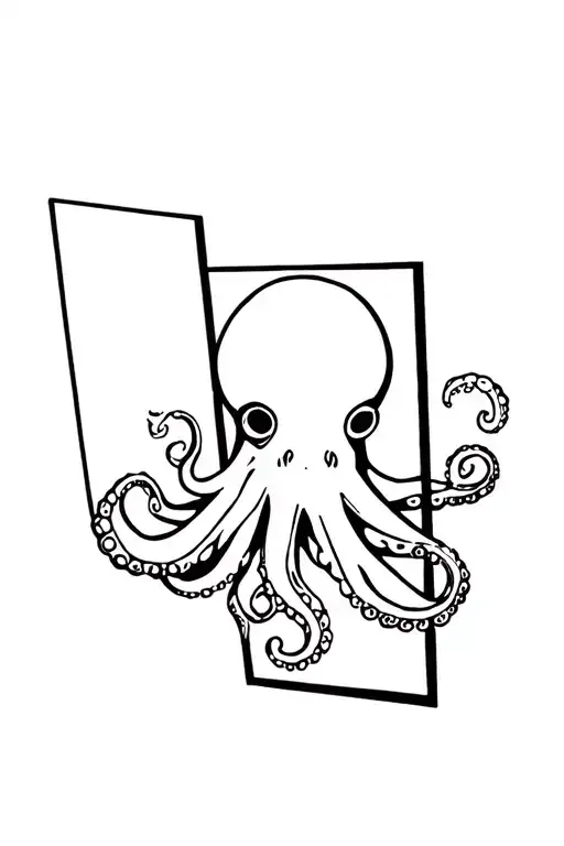 An Octopus Peeking Out From Behind A Black Rectangle