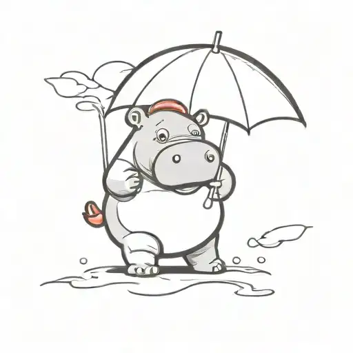 Cute Cartoon Hippo With A Santa Hat Holing An Umbrella