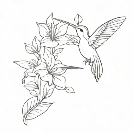 Humming Bird With Flowers