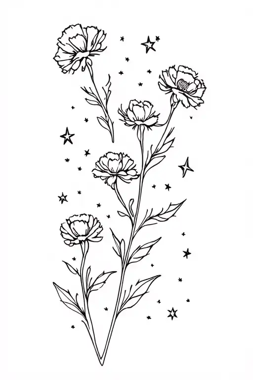 Mexican Art Carnations With Stars Scattered Along
