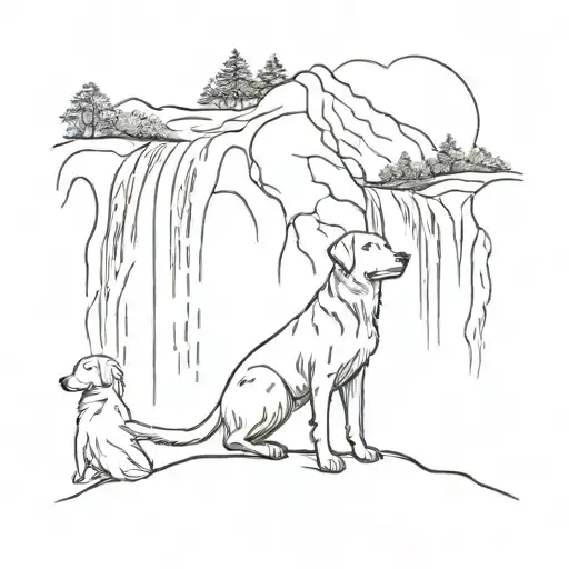 A Tatto For A Boy Who Loves Dog And Waterfall Surrounded