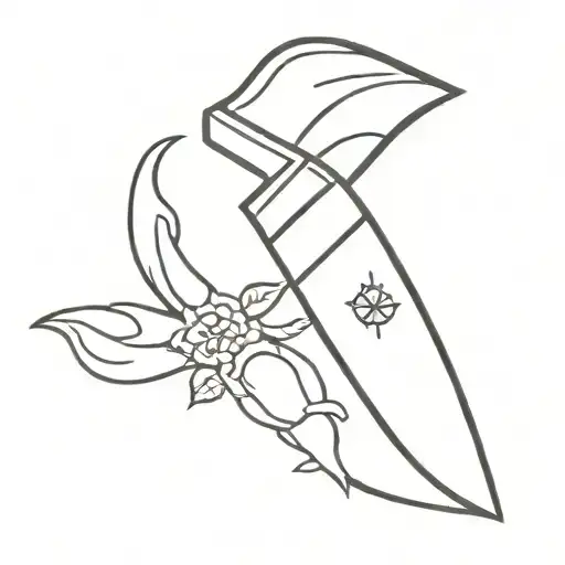 A Minimalist Tattoo Of A Chef's Knife With Hindu Symbols Incorporated Into The Handle