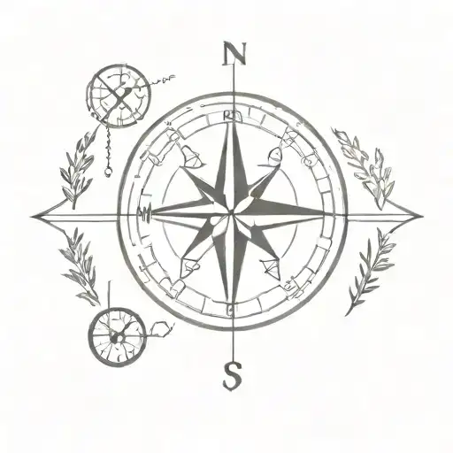 A Unique Tattoo Of A Compass Surrounded By Various Outdoor Adventure Symbols