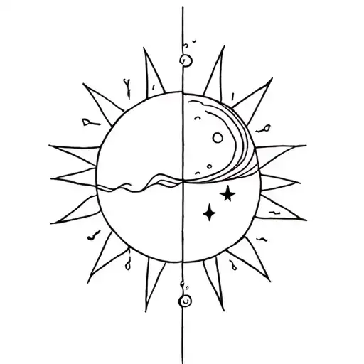 Celestial Themed Tattoo Featuring Half A Sun And Half A Star