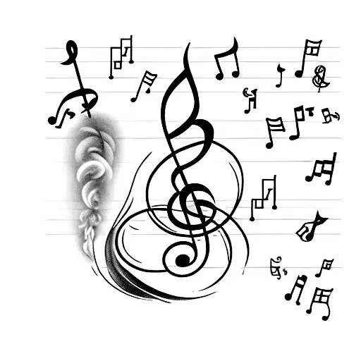 A Minimalist Tattoo Of A Music Note Intertwined With Smoke From A Cigarette