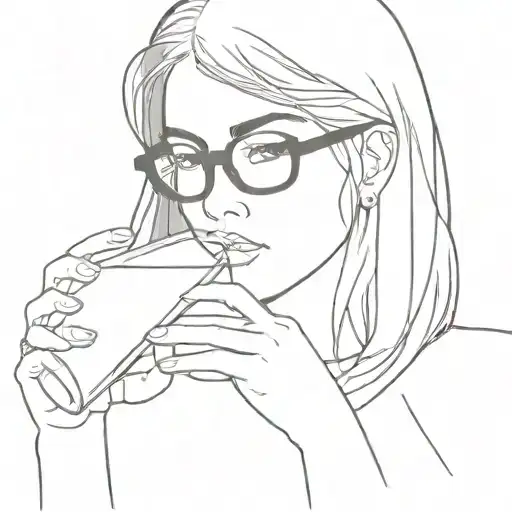 Girl With Glasses And Long Black Hair Drinking From A Bottle