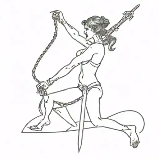 Hanged Girl With Sword And Scolds Bridle In Her Hands In Style Of 19 Century