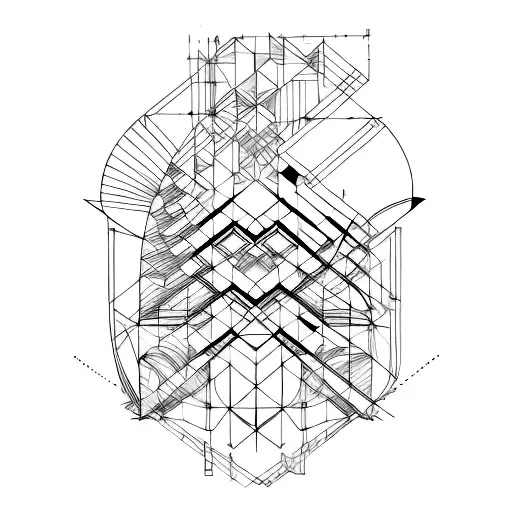 An Abstract Representation Of Architectural Blueprints Incorporating Geometric Shapes And Letters